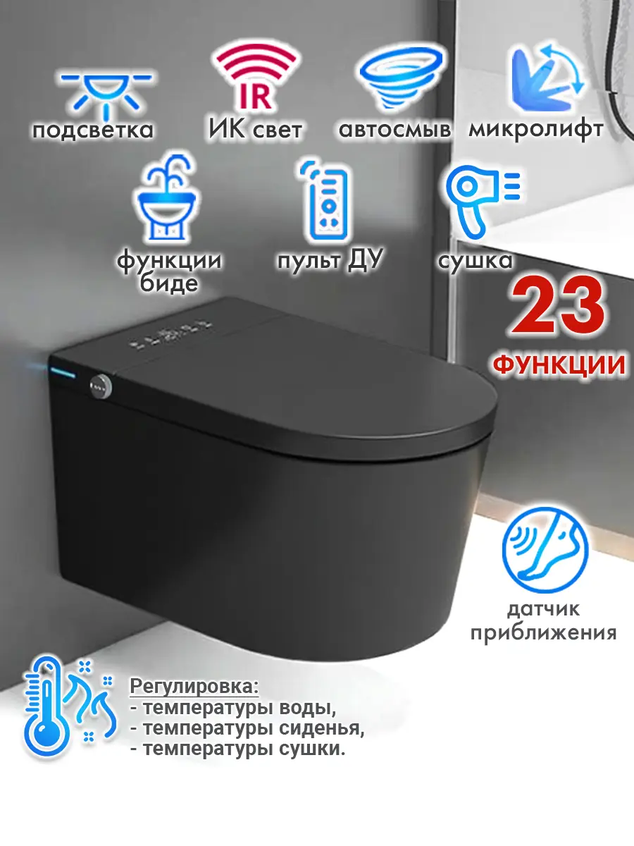 Смарт унитаз подвесной HAITEC HT-ESTPG02 BLACK автоматизированный с встроенным бачком Смарт унитаз подвесной HAITEC HT-ESTPG02 BLACK автоматизированный с встроенным бачком