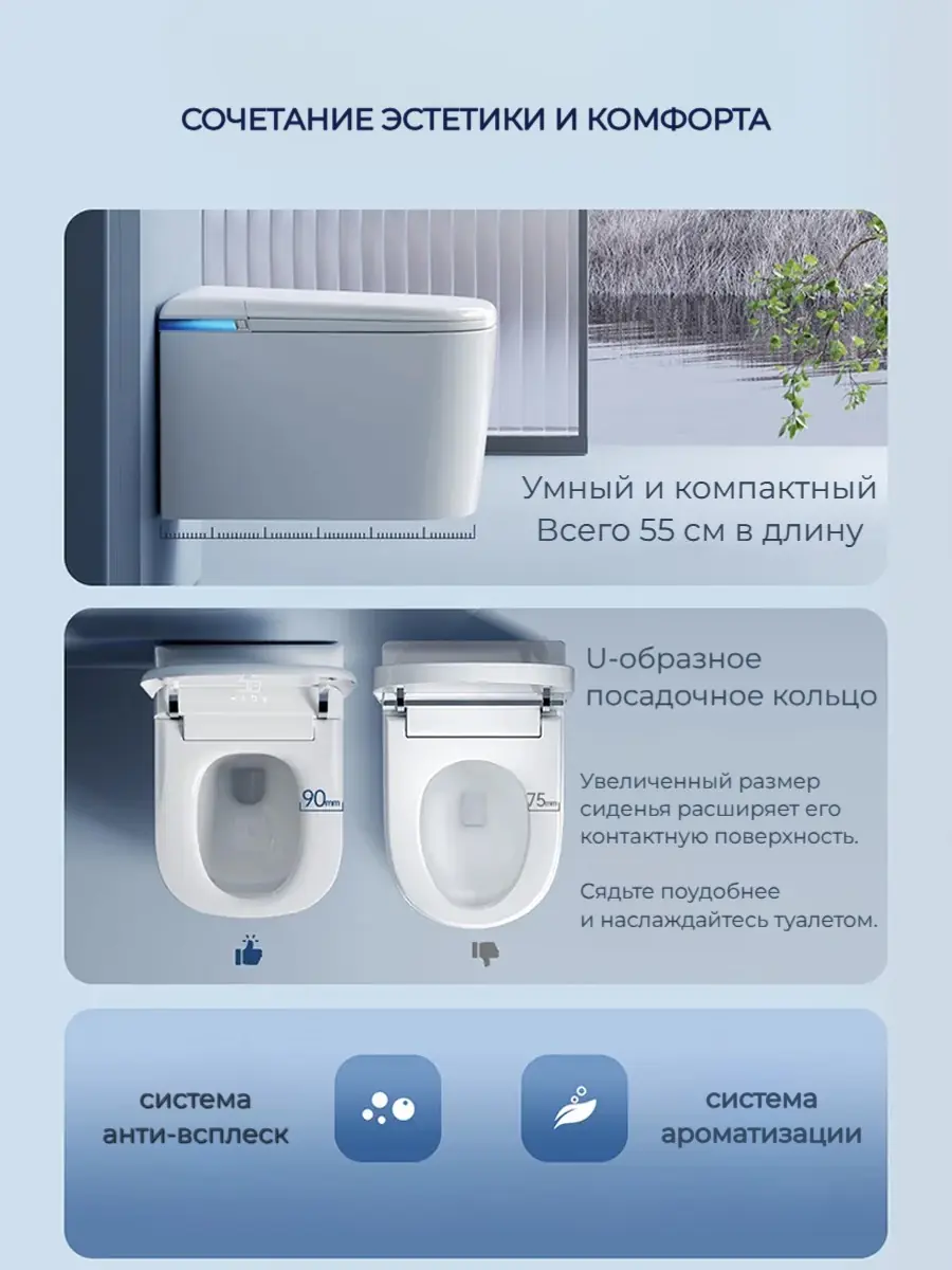 Смарт унитаз подвесной HAITEC HT-ESTY3WE автоматизированный с встроенным бачком