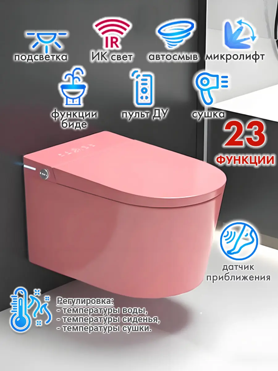 Смарт унитаз подвесной HAITEC HT-ESTPG02 PINK автоматизированный с встроенным бачком Смарт унитаз подвесной HAITEC HT-ESTPG02 PINK автоматизированный с встроенным бачком