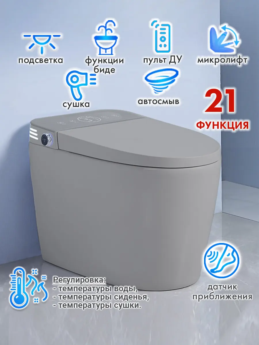 Смарт унитаз HAITEC HT-ESTA101 GRAY автоматизированный с встроенным бачком Смарт унитаз HAITEC HT-ESTA101 GRAY автоматизированный с встроенным бачком