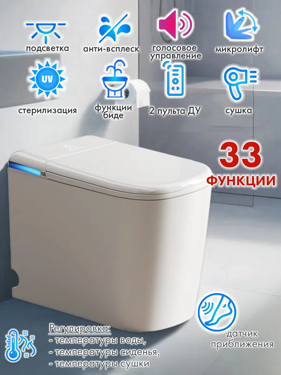 Смарт унитаз HAITEC HT-EST411E с встроенным бачком и голосовым управлением Смарт унитаз HAITEC HT-EST411E с встроенным бачком и голосовым управлением